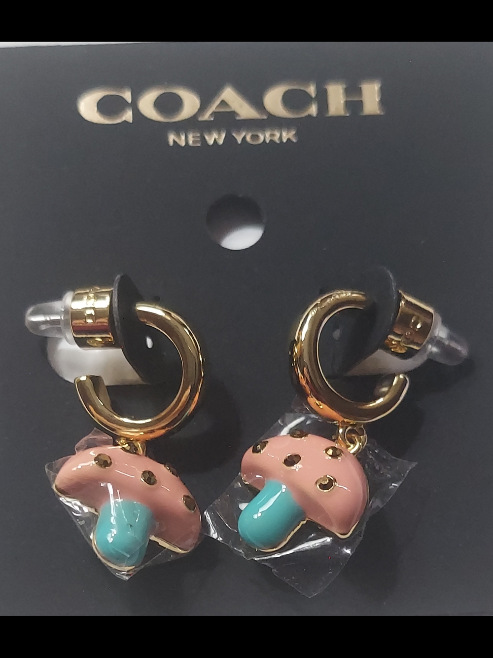 Coach Pink & Turquoise Mushroom Charm Hoop Earrings - Picture 3 of 3